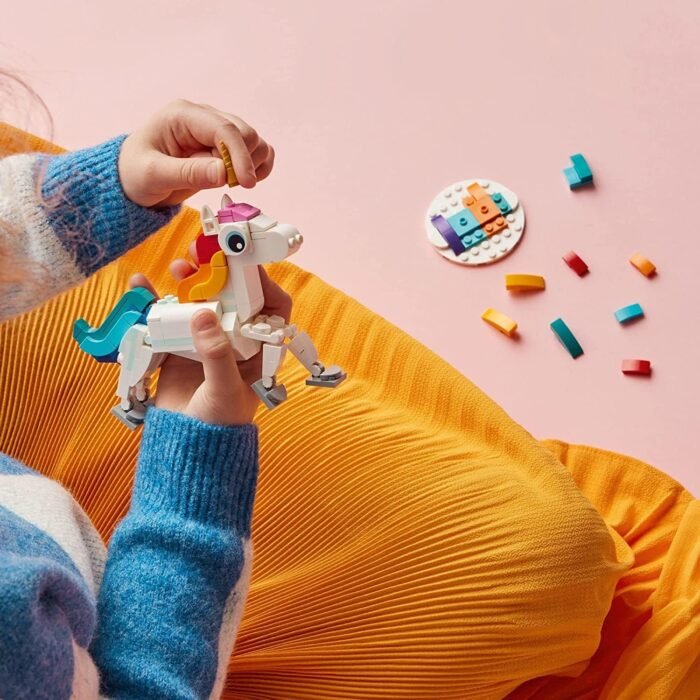 LEGO Creator 3 in 1 Magical Unicorn Toy, Transforms from Unicorn to Seahorse to Peacock, Rainbow Animal Figures, Unicorn Gift for Grandchildren, Girls and Boys, Buildable Toys, 31140 - Image 4