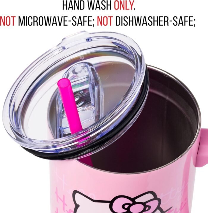 Silver Buffalo Sanrio Hello Kitty Waving Stainless Steel Tumbler with Handle and Straw, Fits in Standard Cup Holder, 40 Ounces - Image 4