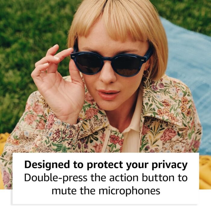 Amazon Echo Frames (3rd Gen) | Smart glasses with Alexa | Round frames in Blue Tortoise with polarized sunglass lenses - Image 6