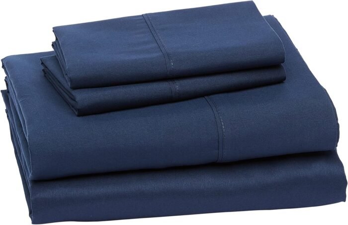 Amazon Basics Lightweight Super Soft Easy Care Microfiber 4-Piece Bed Sheet Set with 14-inch Deep Pockets, Queen, Navy Blue, Solid - Image 2