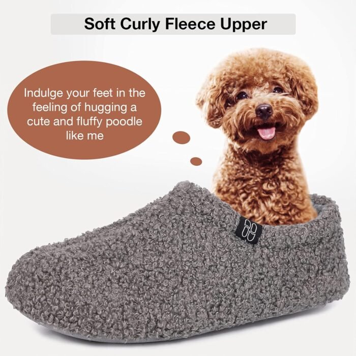 HomeTop Women's Fuzzy Curly Fur Memory Foam Loafer Slippers with Polar Fleece Lining - Image 3