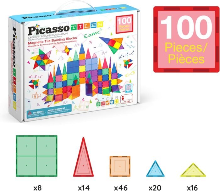 PicassoTiles 100 Piece Magnetic Playboards Tiles Set Magnet Toys for Toddlers STEM Building Blocks Sensory Creative Kids Manipulative Preschool Learning Construction Toy Ages 3+ Boys Girls - PT100 - Image 7