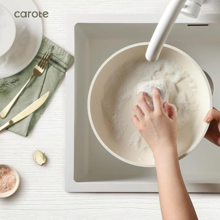 CAROTE 21pcs Pots and Pan Set Non Stick, Nonstick Induction Cookware, Cookware Set Kitchen with Detachable Handle, Removable Handle Cookware, RV Oven Safe Cookware, Cream White - Image 7