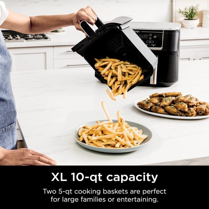 Ninja Air Fryer, Thermometer, Roast, Bake, Air Fry, Crisps, Broil, Reheats, Keep Warm, 10-in-1, Fries, Frozen Food, Veggies, and Meat, Quick Meals, Healthy Meals, Less Oil, 10 QT, Grey, DZ550​ - Image 4