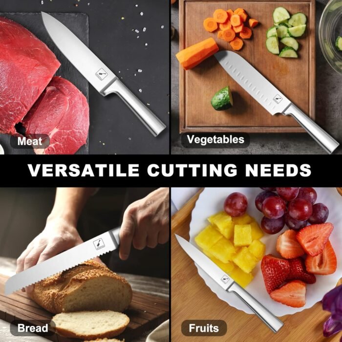 imarku Knife Set - Kitchen Knife Set 15 Pieces Japanese Stainless Steel Knife Block Set with Sharpener - Dishwasher Safe Kitchen Knives - Ultra Sharp Chef Knife Set for Kitchen, Silver - Image 6