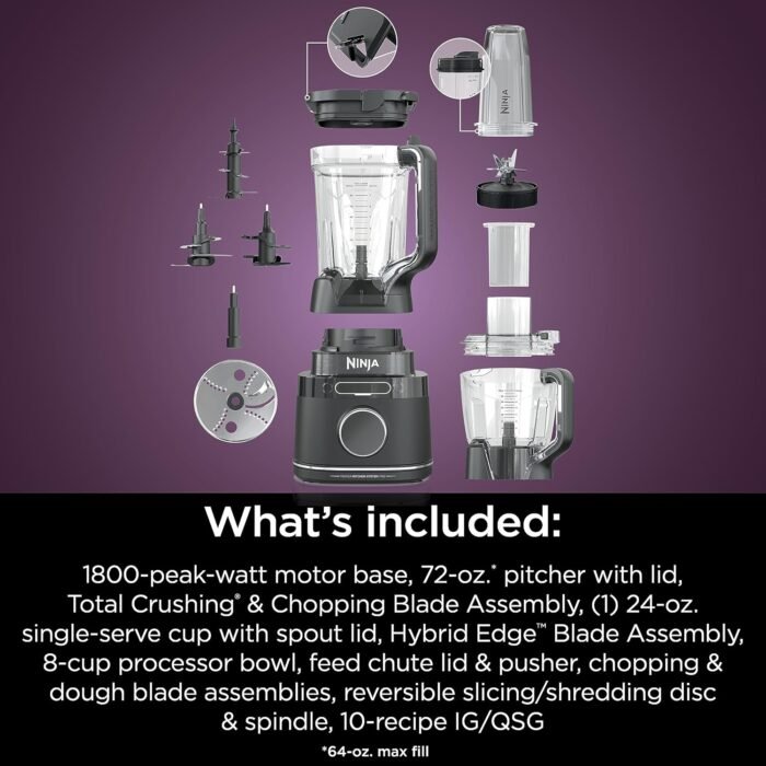 Ninja TB401 Detect Kitchen System Power Blender + Processor Pro, BlendSense Technology, Blender, Chopping & Smoothies, 1800 Peak Watts, 72 oz. Pitcher, 64 oz. Food Processor, 24 oz. To-Go Cup, Black - Image 16
