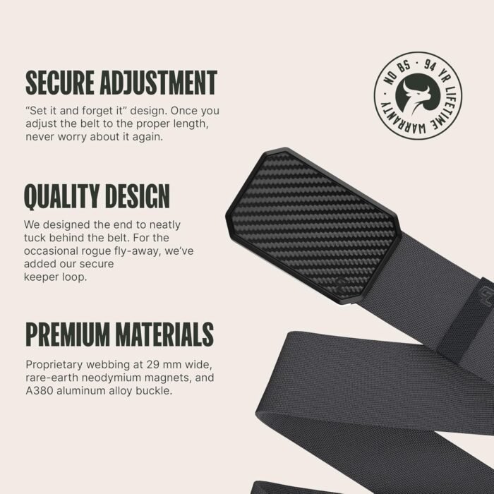 Groove Life Groove Belt Men's Stretch Nylon Belt with Magnetic Aluminum Buckle, Lifetime Coverage - Image 2