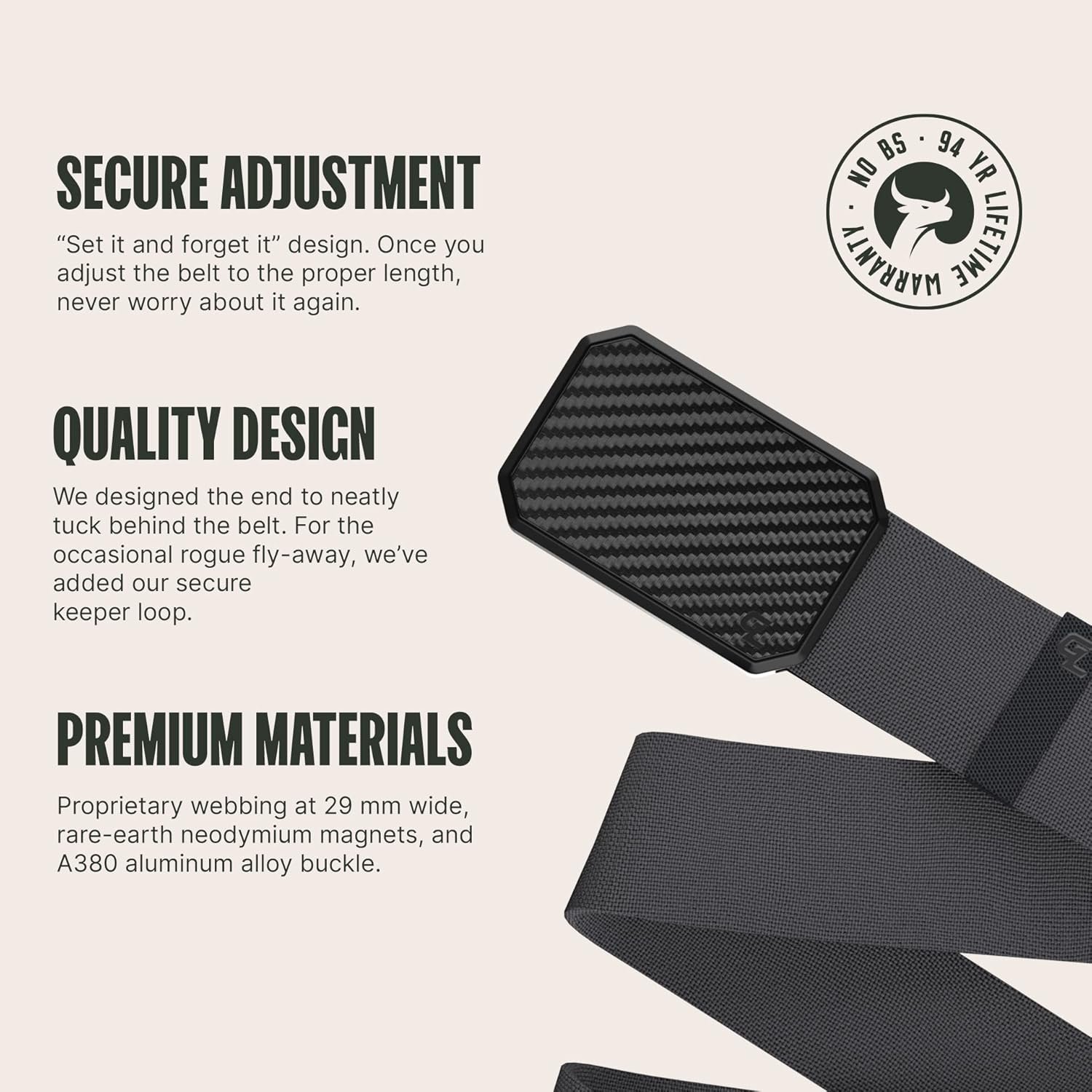 Groove Life Groove Belt Men's Stretch Nylon Belt with Magnetic Aluminum Buckle, Lifetime Coverage - Image 2