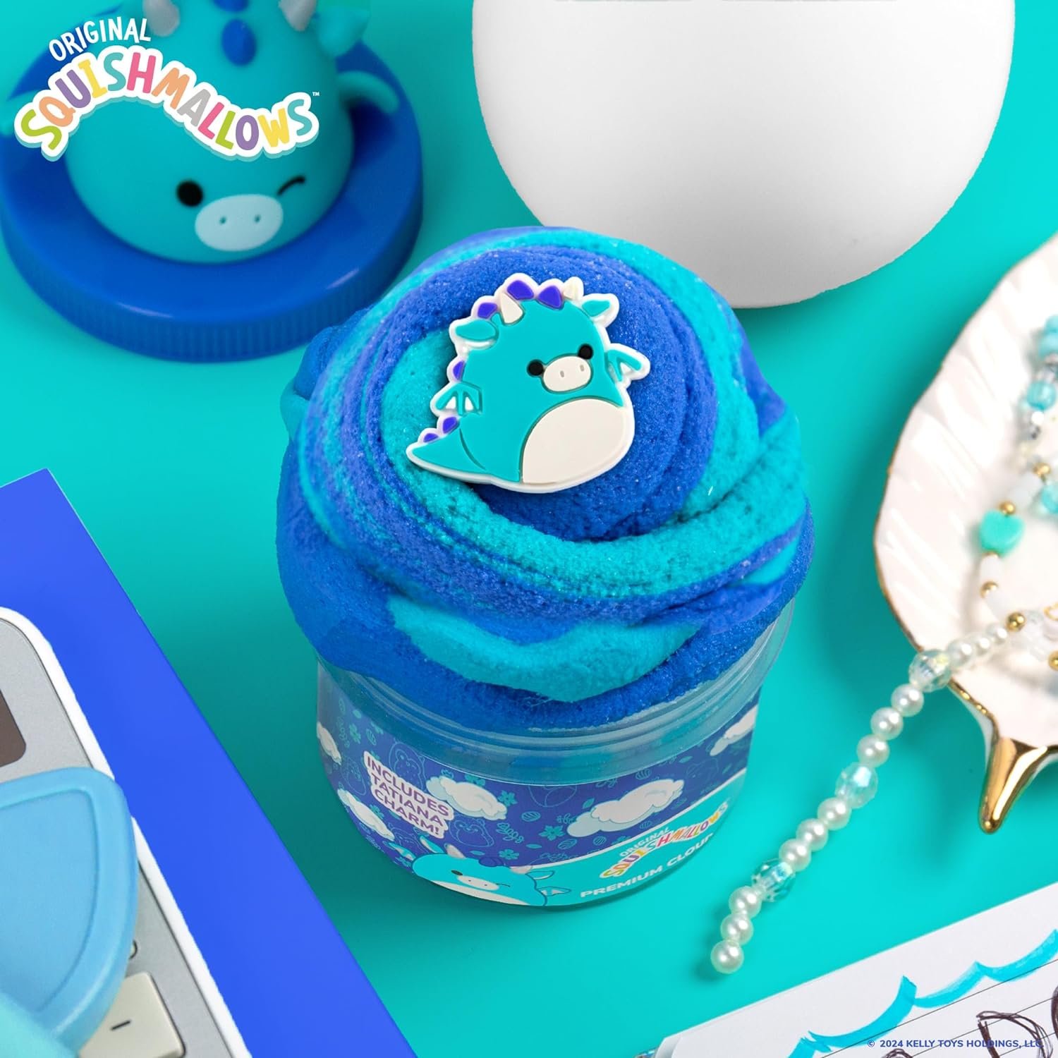 Original Squishmallows Tatiana The Dragon Premium Cloud Slime, 8 oz. Fluffy Slime, Blue Raspberry Scented, 3 Fun Slime Add Ins, Pre-Made Slime for Kids, Great 6 Year Old Toys, Super Soft Sludge Toy - Image 4