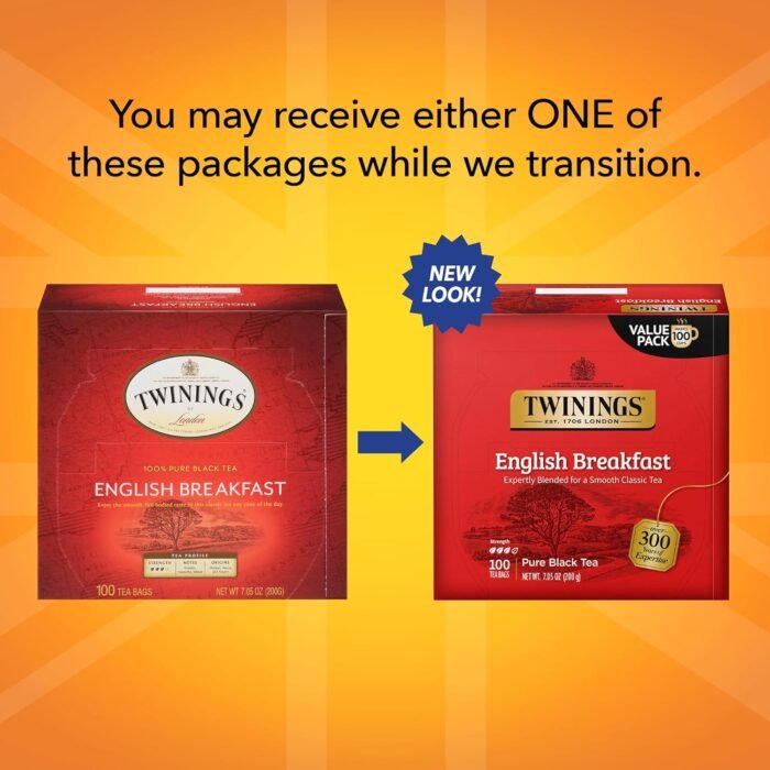 Twinings English Breakfast Black Tea Individually Wrapped Bags, 100 Count (Pack of 1), Smooth, Flavourful, and Robust, Caffeinated, Enjoy Hot or Iced | Packaging May Vary - Image 2