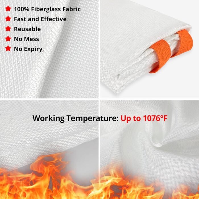 SecuCaptain Emergency Fire Blanket for Home and Kitchen - 2 Pack 40"x40" Flame Suppression Fiberglass Fire Blankets for House Camping Car Office Warehouse Emergency Survival Safety - Image 5