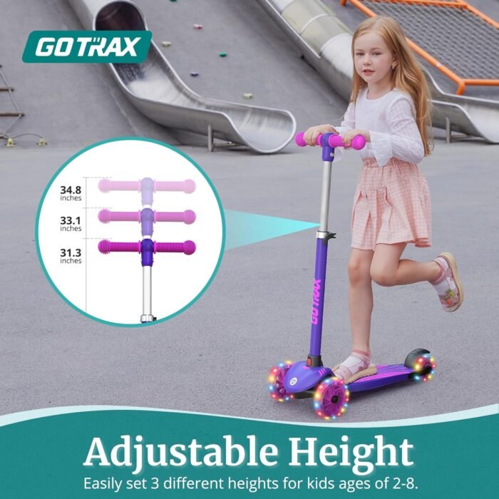 Gotrax KS1 Kids Kick Scooter, LED Lighted Wheels and 3 Adjustable Height Handlebars, Lean-to-Steer & Widen Anti-Slip Deck, 3 Wheel Scooter for Boys & Girls Ages 2-8 and up to 100 Lbs - Image 3