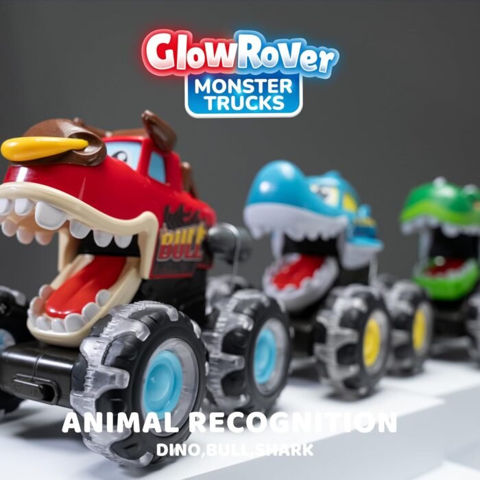 JOYIN 3 Pack Monster Truck Toy - Motion Activated Light-Up Cars for Toddlers - Monster Treads Lightning Wheels - Baby Toy Present - Press & Go Cars for Boys Girls - Image 8