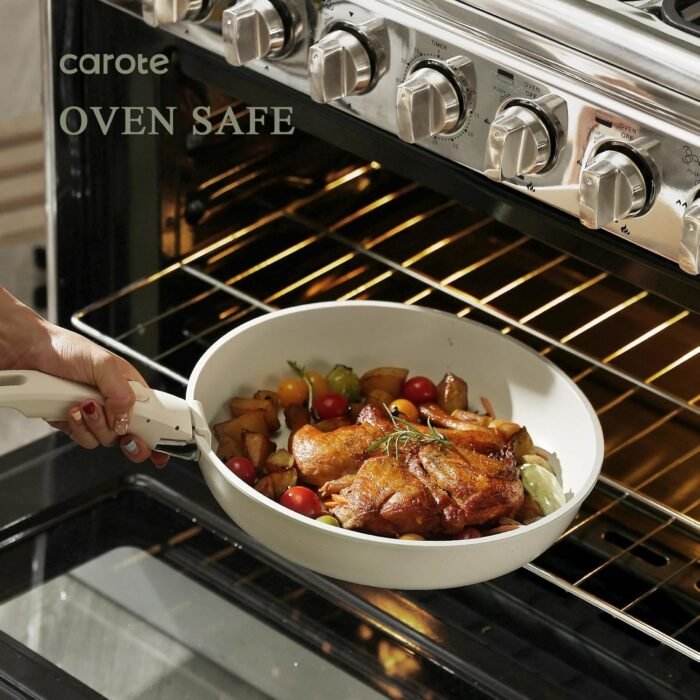 CAROTE 21pcs Pots and Pan Set Non Stick, Nonstick Induction Cookware, Cookware Set Kitchen with Detachable Handle, Removable Handle Cookware, RV Oven Safe Cookware, Cream White - Image 6