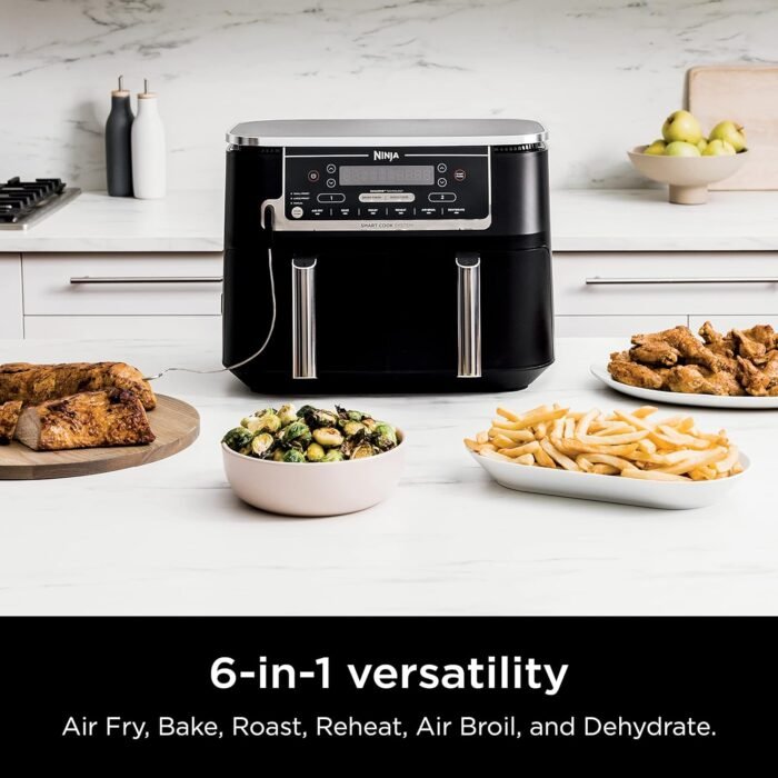 Ninja Air Fryer, Thermometer, Roast, Bake, Air Fry, Crisps, Broil, Reheats, Keep Warm, 10-in-1, Fries, Frozen Food, Veggies, and Meat, Quick Meals, Healthy Meals, Less Oil, 10 QT, Grey, DZ550​ - Image 2