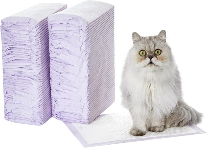 Amazon Basics Cat Pad Refills for Litter Box, Fresh Scent, Pack of 100, White/Purple