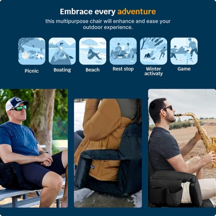 Reclining Stadium Seats for Bleachers with Back Support – Wide Bleacher Chair Cushion, Armrests, Large Pockets, and Multiple Safety Features – Best Stadium Seat Chairs for Camping, Kayak Backs & More - Image 7