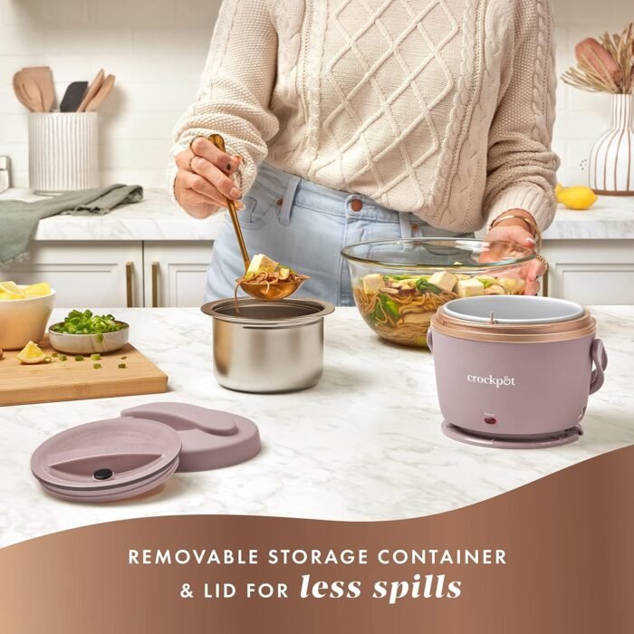 Crock-Pot 20-Ounce Electric Lunch Box, Portable Food Warmer, Blush Pink | Perfect for Travel, Car, On-the-Go | Spill-Free, Dishwasher-Safe - Image 4