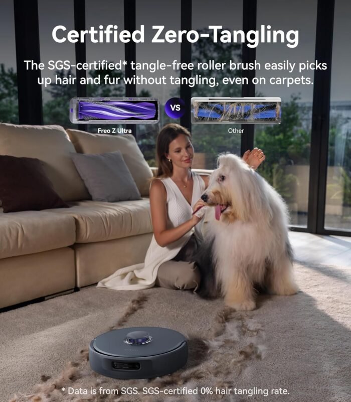 NARWAL Freo Z Ultra Robot Vacuum and Mop Combo, Dual RGB Cameras and Chips, AI Avoidance, 12000Pa Suction, Real-Time Decisions, Adaptive Hot-Water Self Wash & Self Emptying, Pet Hair, Quiet, Grey - Image 7