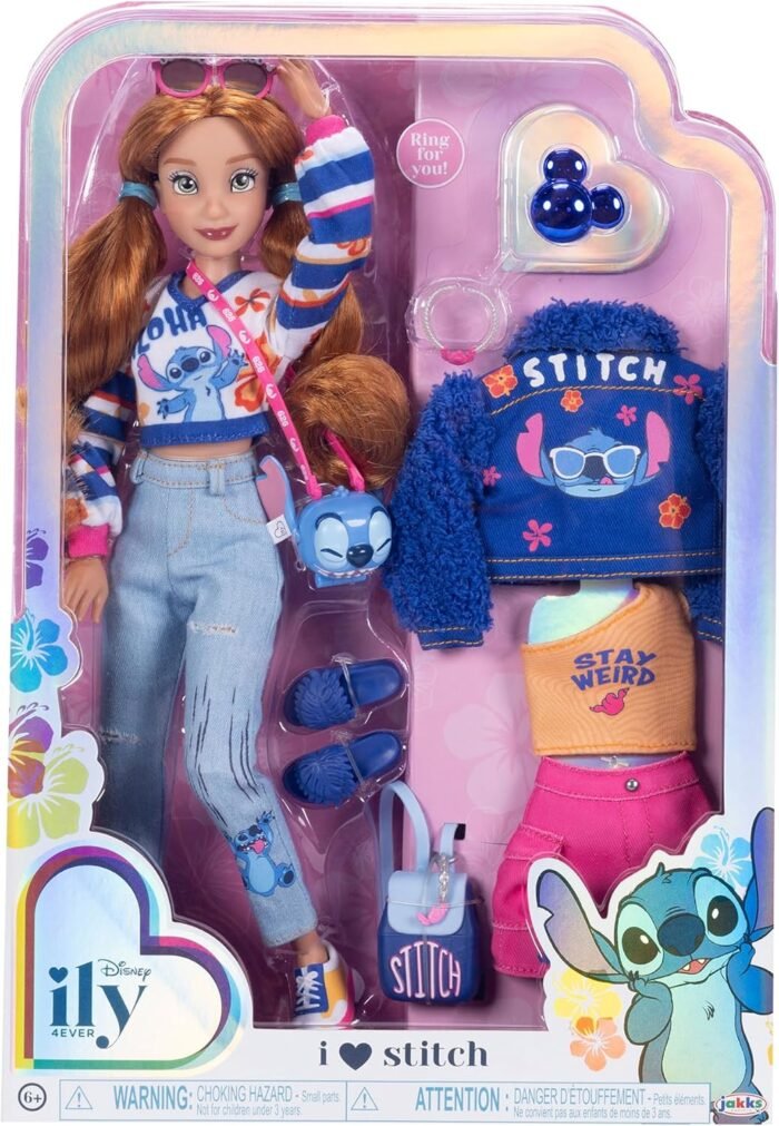 Disney ILY 4EVER Fashion Dolls Red Hair Stitch 11.5" Tall with 13 Points of Articulation, Two Complete Mix-and-Match Outfits and Mickey Ring for You! - Image 6