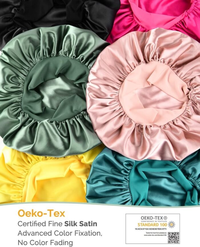 YANIBEST Satin Bonnet Silk Bonnet for Sleeping Double Layer Satin Lined Hair Bonnet with Tie Band for Women Curly Hair - Image 6