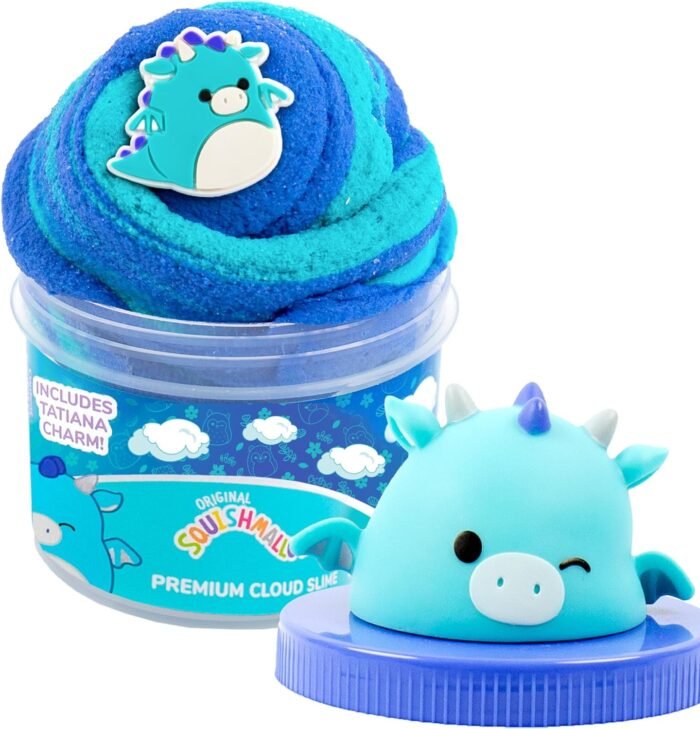 Original Squishmallows Tatiana The Dragon Premium Cloud Slime, 8 oz. Fluffy Slime, Blue Raspberry Scented, 3 Fun Slime Add Ins, Pre-Made Slime for Kids, Great 6 Year Old Toys, Super Soft Sludge Toy