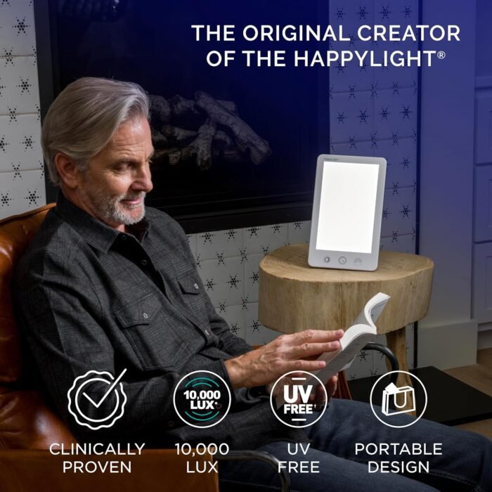 Verilux HappyLight Touch Plus - Light Therapy Lamp with 10,000 Lux, UV-Free, LED Bright White Light with Adjustable Brightness, Color, Countdown Timer, & Detachable Stand - Boost Mood, Sleep, & Focus - Image 3