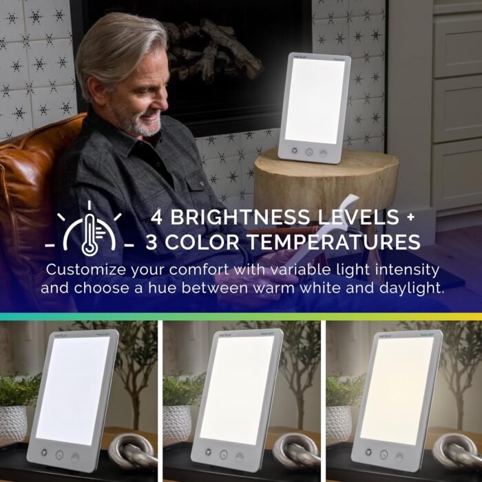 Verilux HappyLight Luxe - Light Therapy Lamp with 10,000 Lux, UV-Free, LED Bright White Light with Adjustable Brightness, Color, Countdown Timer, & Stand - Boost Mood, Sleep, Focus (White) - Image 3