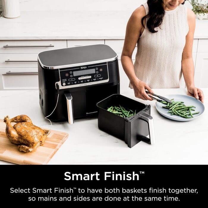 Ninja Air Fryer, Thermometer, Roast, Bake, Air Fry, Crisps, Broil, Reheats, Keep Warm, 10-in-1, Fries, Frozen Food, Veggies, and Meat, Quick Meals, Healthy Meals, Less Oil, 10 QT, Grey, DZ550​ - Image 7