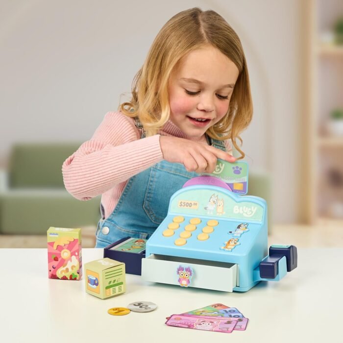Bluey Cash Register. Press The Buttons to Hear Beeps, Sounds and Phrases from Bluey and Bingo |Use The Scanner to Scan Packages and Pretend to Run a Shop | Includes Toy Credit Card and Dollar Bucks! - Image 4