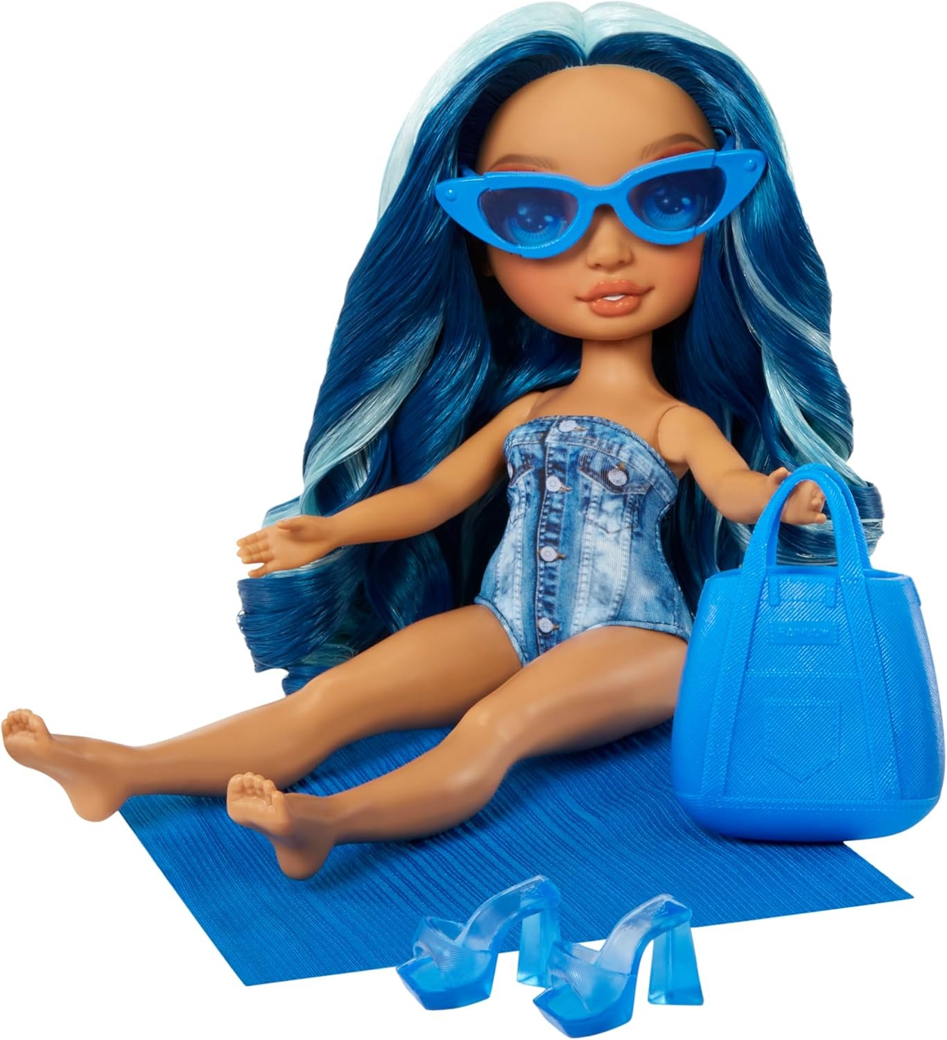 Rainbow High Swim & Style Skyler, Blue 11" Fashion Doll with Shimmery Wrap to Style 10+ Ways, Removable Swimsuit, Sandals, Fun Play Accessories, Great Toy Gift for Girls Kids Ages 4-12 Years - Image 5