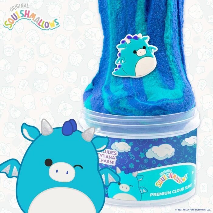 Original Squishmallows Tatiana The Dragon Premium Cloud Slime, 8 oz. Fluffy Slime, Blue Raspberry Scented, 3 Fun Slime Add Ins, Pre-Made Slime for Kids, Great 6 Year Old Toys, Super Soft Sludge Toy - Image 3