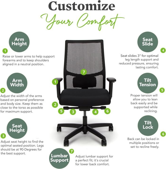 HON Ignition 2.0 Ergonomic Office Chair - Adjustable Tilt, Swivel Wheels, Comfortable for Long Hours - Home Office Desk Chair - Image 6
