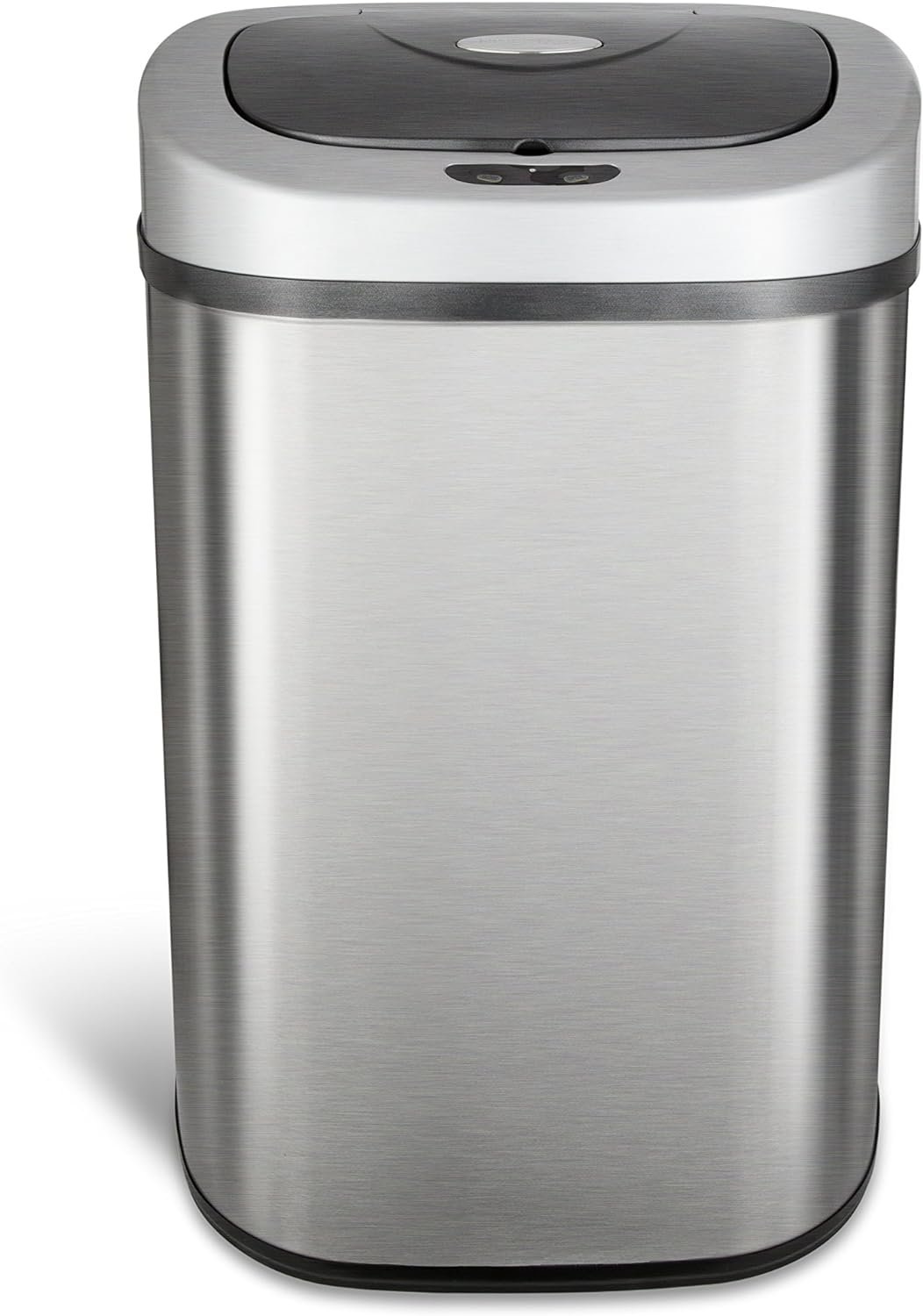 NINESTARS Automatic Touchless Infrared Motion Sensor Trash Can with Stainless Steel Base & Oval, Silver/Black Lid, 21 Gal - Image 2