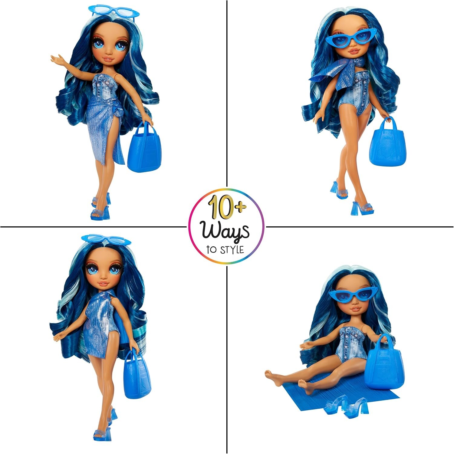 Rainbow High Swim & Style Skyler, Blue 11" Fashion Doll with Shimmery Wrap to Style 10+ Ways, Removable Swimsuit, Sandals, Fun Play Accessories, Great Toy Gift for Girls Kids Ages 4-12 Years - Image 4