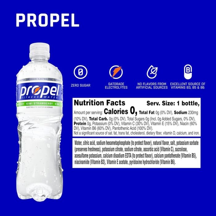 Propel, Kiwi Strawberry, Zero Calorie Sports Drinking Water with Electrolytes and Vitamins C&E, 16.9 Fl Oz (Pack of 12) - Packaging May Vary - Image 3