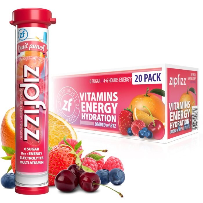 Zipfizz Healthy Energy Drink Mix, Hydration with B12 and Multi Vitamins, Fruit Punch, 20 Tubes (Pack of 1)
