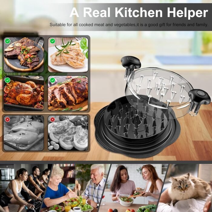 Chicken Shredder Large Chicken Breast Shredder Tool Twist with Brush&Fork, Visible Meat Shredder Machine, Strong Anti-Slip Strip, Ergonomic Handle, BPA Free, Suitable for Pork Beef Chicken - Image 5