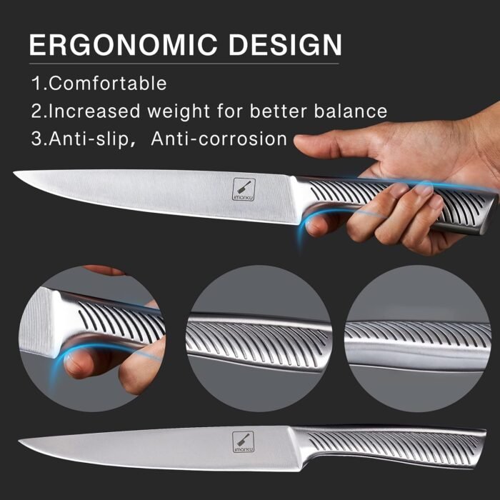 imarku Knife Set with Block for Kitchen, 14PCS High Carbon Stainless Steel Knife Set, One-piece Dishwasher Safe Kitchen Knives Set, Knife Set with Built-in Sharpener, Christmas Gifts for Men and Women - Image 3