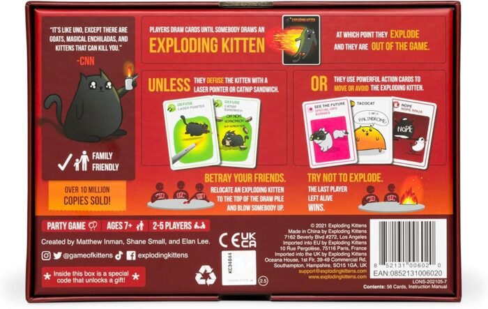Exploding Kittens Original Edition - Hilarious Game for Family Game Night - Funny Card Games for Ages 7 and Up - 56 Cards - 2-5 Players - 15 Minutes of Play - Image 3