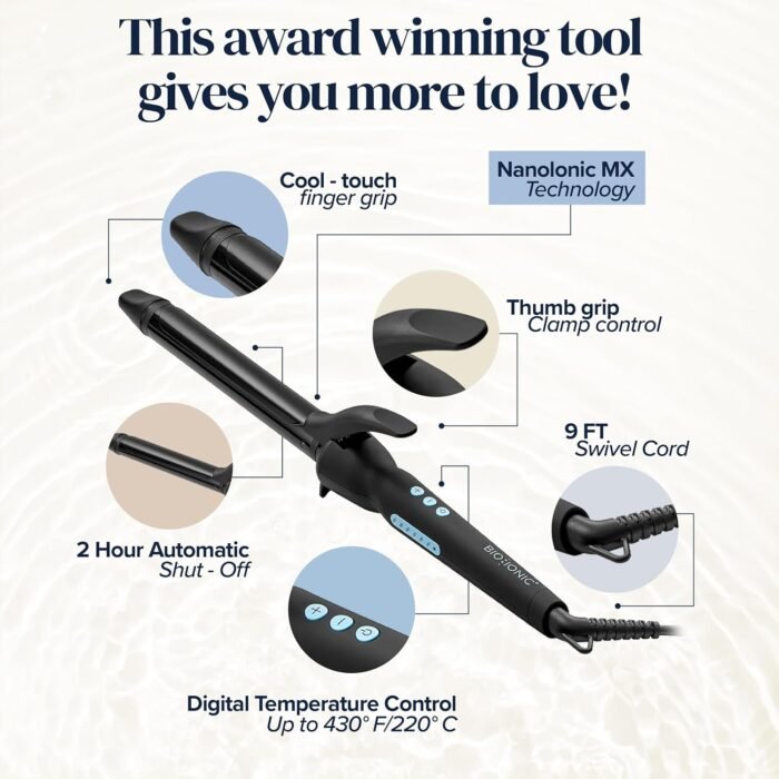 Bio Ionic Long Barrel Styler, .75", 1", 1.25", 1.5" Curling Iron with Moisture Heat Technology & NanoIonic MX, Versatile Curling Wand with Adjustable Heat Settings, Hair Curler with 2" Extended Barrel - Image 3