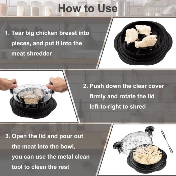Chicken Shredder Large Chicken Breast Shredder Tool Twist with Brush&Fork, Visible Meat Shredder Machine, Strong Anti-Slip Strip, Ergonomic Handle, BPA Free, Suitable for Pork Beef Chicken - Image 6