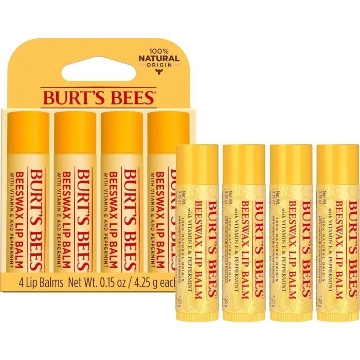 Burt's Bees Lip Balm Stocking Stuffers, Moisturizing Lip Care Christmas Gifts, Original Beeswax with Vitamin E & Peppermint Oil, Natural Origin Lip Care (4-Pack) - Image 13