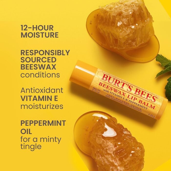 Burt's Bees Lip Balm Stocking Stuffers, Moisturizing Lip Care Christmas Gifts, Original Beeswax with Vitamin E & Peppermint Oil, Natural Origin Lip Care (4-Pack) - Image 2