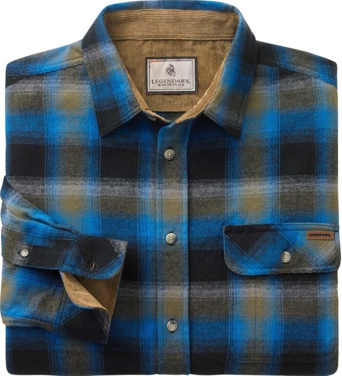 Legendary Whitetails Men's Buck Camp Flannel, Long Sleeve Plaid Button Down Casual Shirt, Corduroy Cuffs - Image 3