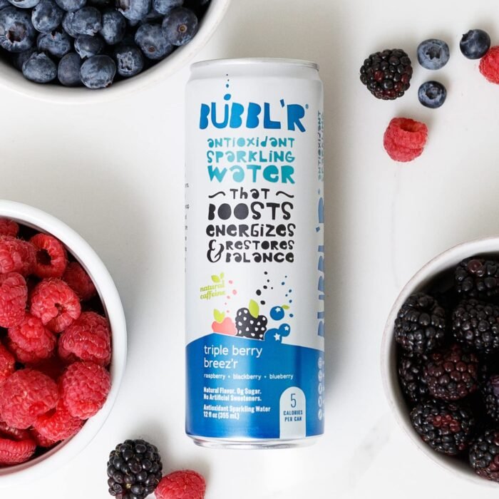 BUBBL'R triple berry breez'r, Antioxidant Sparkling Water with Natural Caffeine, 0g Sugar, Gluten Free, All Natural Flavors, 12 Fl Oz Cans, 12 Count - Image 4