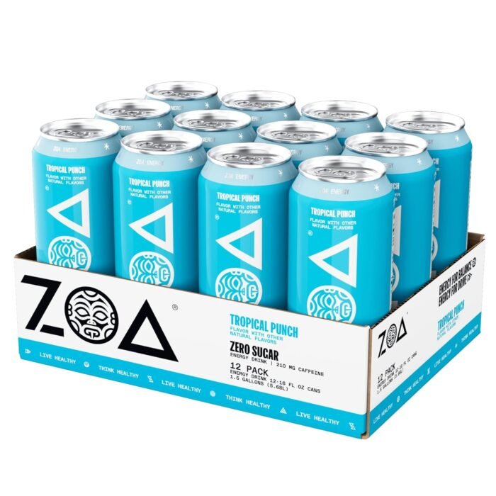 ZOA Zero Sugar Energy Drinks, Tropical Punch - Sugar Free with Electrolytes, Healthy Vitamin C, Amino Acids, Essential B-Vitamins, and Caffeine from Green Tea - 16 Fl Oz (12-Pack) - Image 5