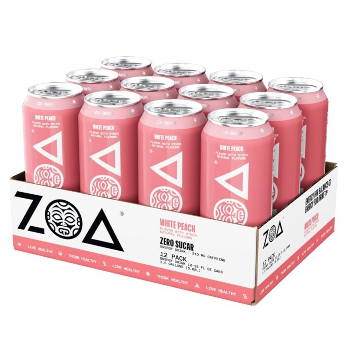 ZOA Zero Sugar Energy Drinks, White Peach - Sugar Free with Electrolytes, Healthy Vitamin C, Amino Acids, Essential B-Vitamins, and Caffeine from Green Tea - 16 Fl Oz (12-Pack) - Image 5