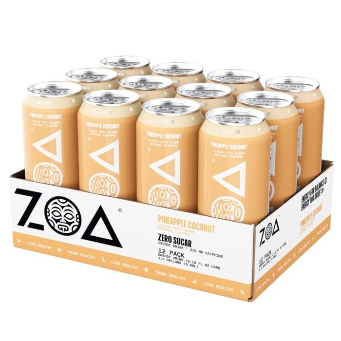 ZOA Zero Sugar Energy Drinks, Pineapple Coconut - Sugar Free with Electrolytes, Healthy Vitamin C, Amino Acids, Essential B-Vitamins, and Caffeine from Green Tea - 16 Fl Oz (12-Pack) - Image 5