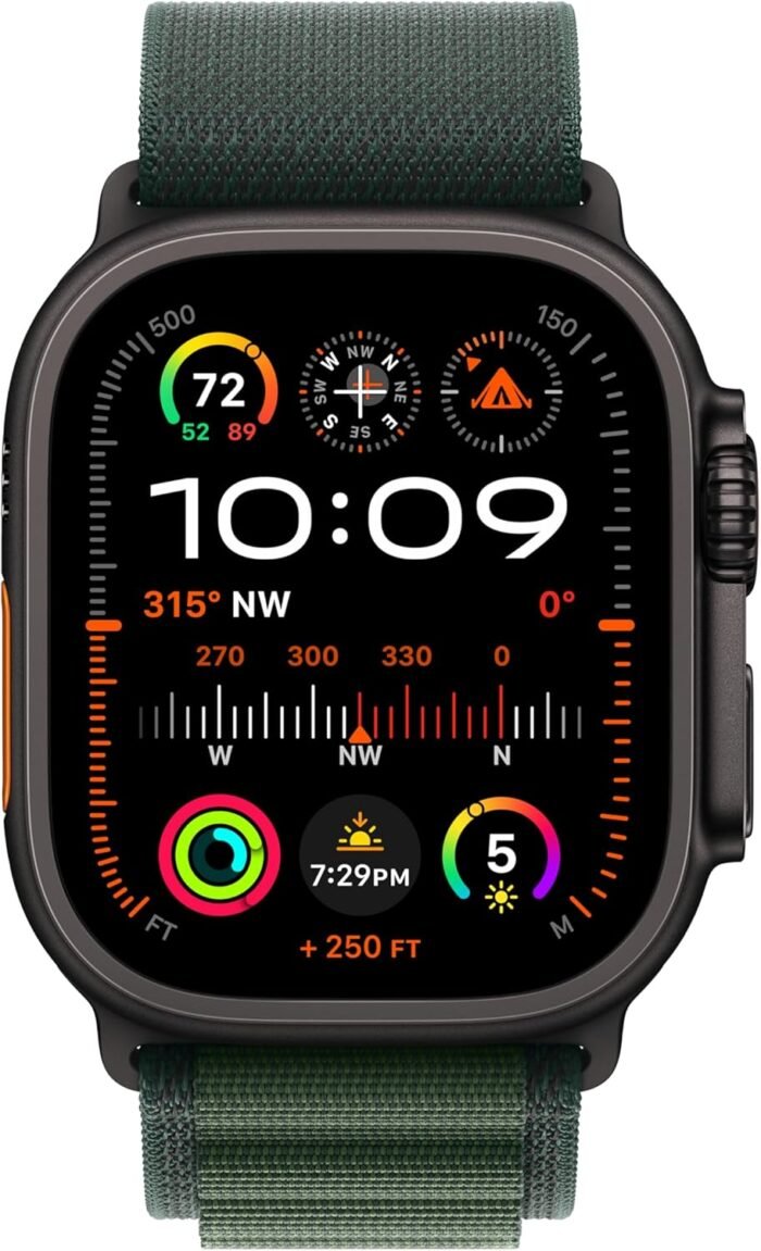 Apple Watch Ultra 2 [GPS + Cellular 49mm] Smartwatch, Sport Watch with Black Titanium Case with Dark Green Alpine Loop - M. Fitness Tracker, Precision GPS, Action Button, Carbon Neutral - Image 3